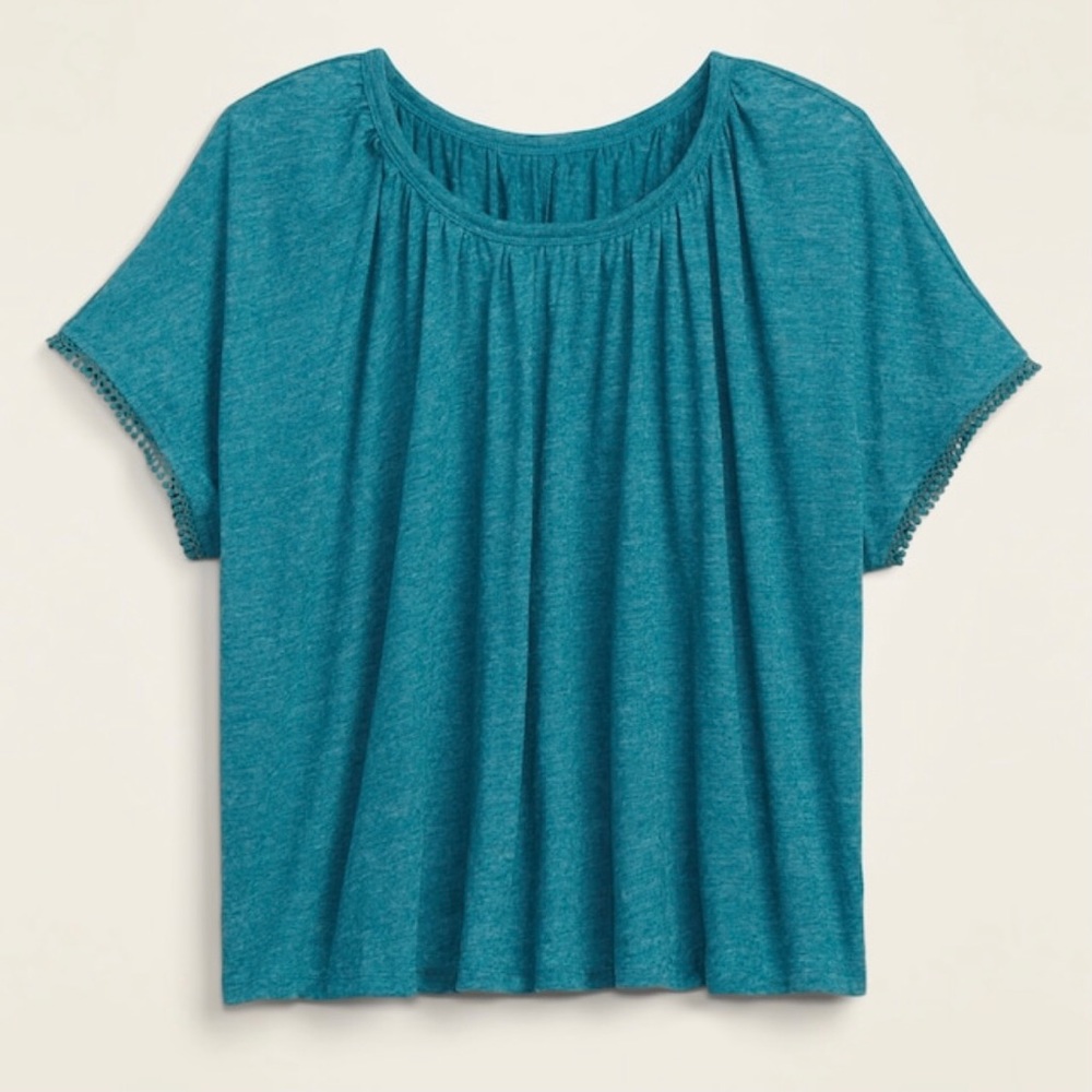 Teal Oversized Linen-blend Jersey Top
